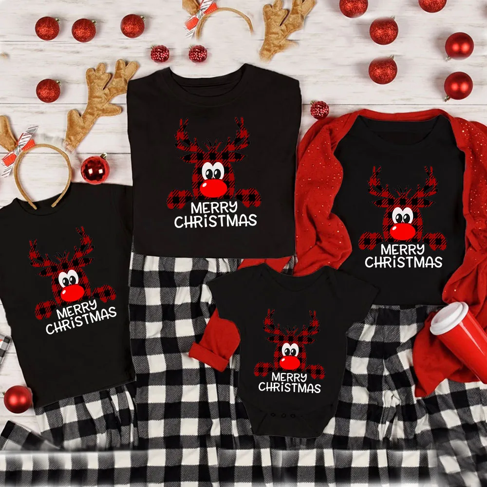 Ropa a juego con estampado de ciervo de Feliz Navidad para ni&ntilde;os, camiseta para ni&ntilde;os y ni&ntilde;as, pelele para reci&eacute;n nacidos, pijamas Para pap&aacute; y mam&aacute;, 2021-0
