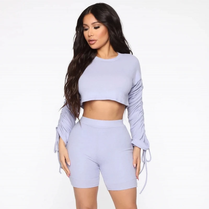 

Женский спортивный костюм из двух предметов, Топ с длинным рукавом и шорты-стринги, сексуальный костюм для ночной вечеринки и фитнеса, компл...