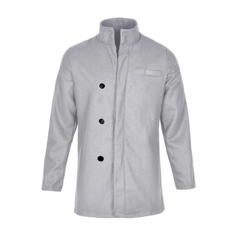 Winter Coat Men Long Trench Jacket New Fashion Mens Wool Button Solid Color Sleeved Windbreaker |