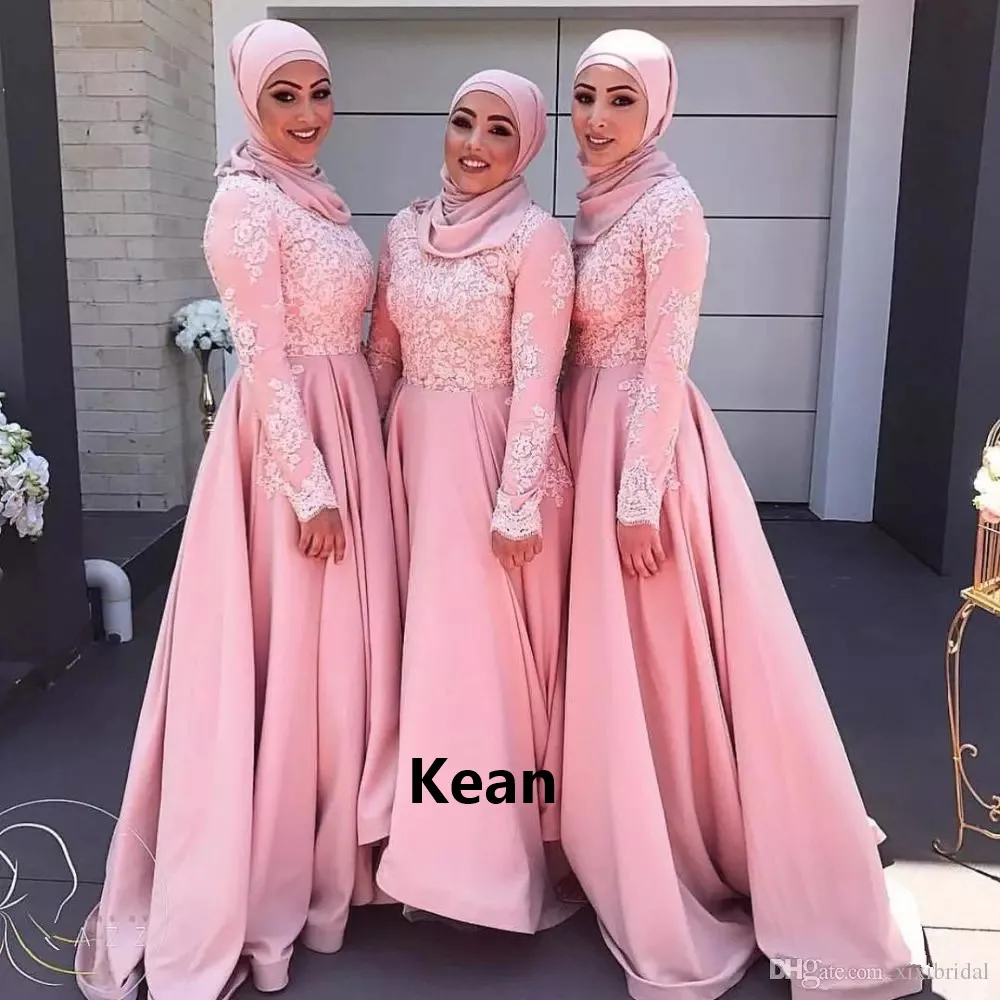Мусульманские платья подружки невесты атласная аппликация шарф простые