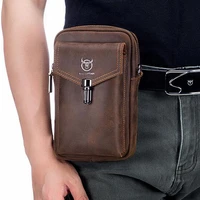 bullcaptain mens belt waist bags crazy horse leather 7 inch mobile phone bag bag male shoulder messenger pouch bages