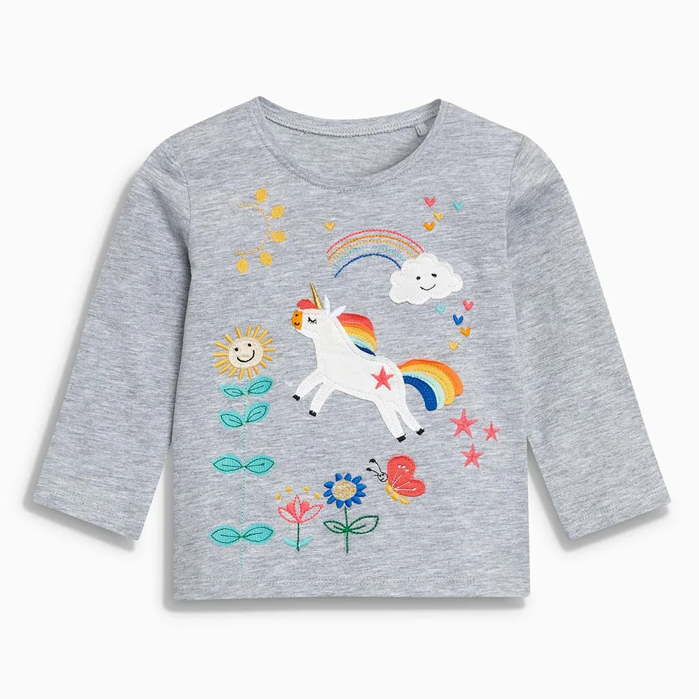 Little maven/осенние футболки с длинными рукавами и принтом единорога для девочек от 2 до 7 лет осенняя одежда для малышей Детская одежда - Цвет: 7676 same pictuer