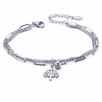 stainless steel silver color chain bracelet heart beaded couple bracelets fashion wrist jewelry gift for women 2021