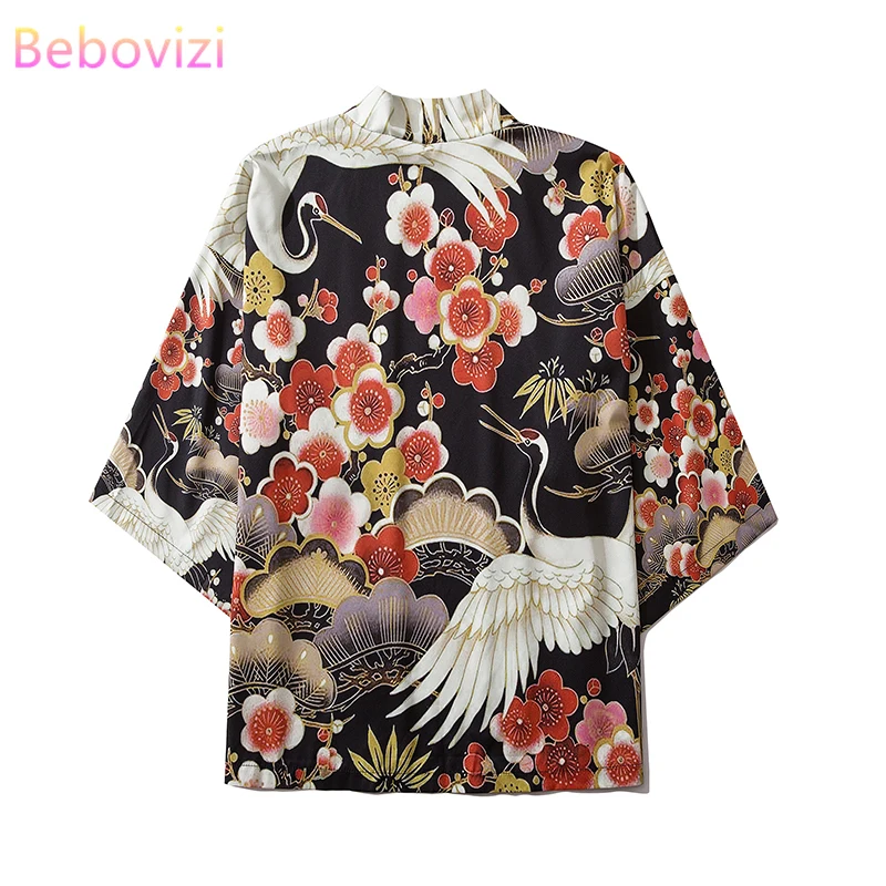 Женское кимоно в японском стиле летнее с принтом журавлей юката Оби Харадзюку