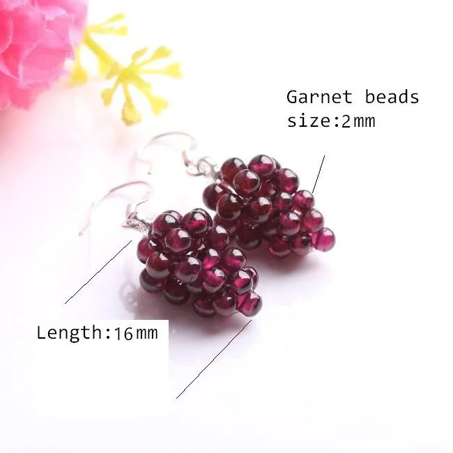 Natural crystal garnet grape earrings female 925 silver ear hook fashion jewelry drop earring | Украшения и аксессуары