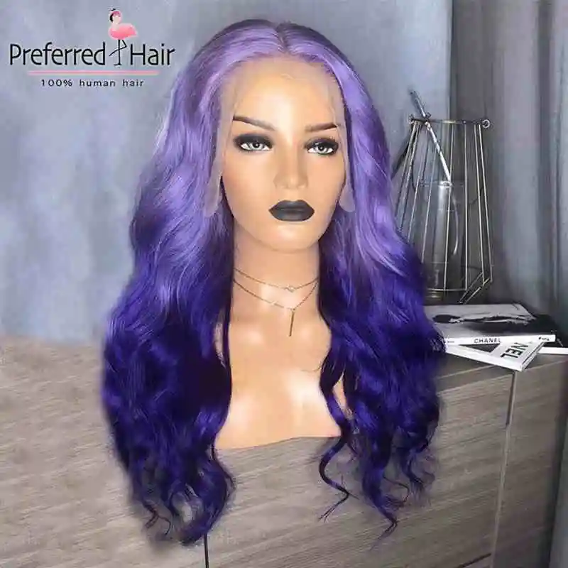 purple T Предпочтительный 13x4 предварительно выщипанные Свободные волны парик Remy Омбре человеческие волосы парик бразильские кружевные передние человеческие волосы парики для черных женщин - Цвет: purple T