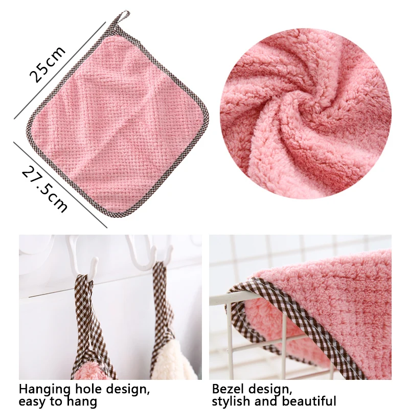 

Kitchen Microfiber Towels Scouring Pad 4 Colors Thickened Cleaning Cloth with Lanyard Reusable Anti-grease Home Cleaning Tools