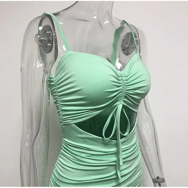 

Women Hollow Out Bandage Dress Sexy Spaghetti Strap Slim Knee-Length Dress Elegant Backless Sleveless Evening Party Dress Club