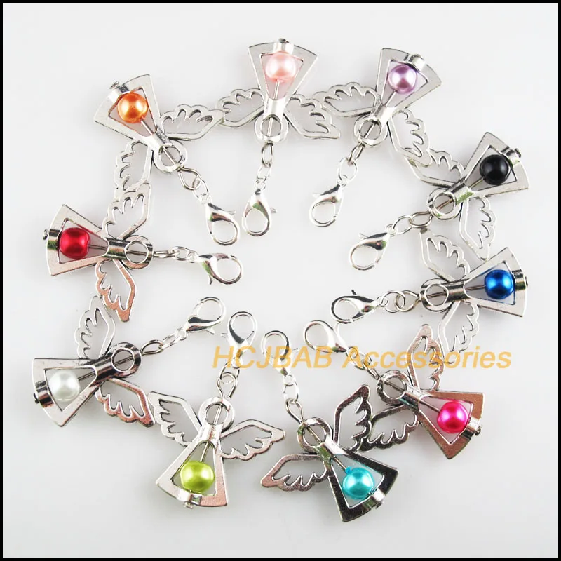 

10Pcs Tibetan Silver Tone Retro Mixed Ball Glass 29x37mm Angel With Lobster Claw Clasps Charms