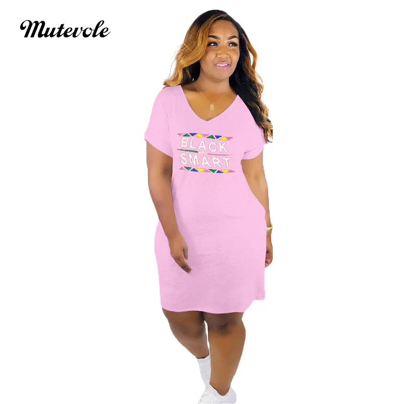

Mutevole Модные женские футболки с коротким рукавом и надписью, платье летнее платье с v-образным вырезом выше колена платье размера плюс облега...