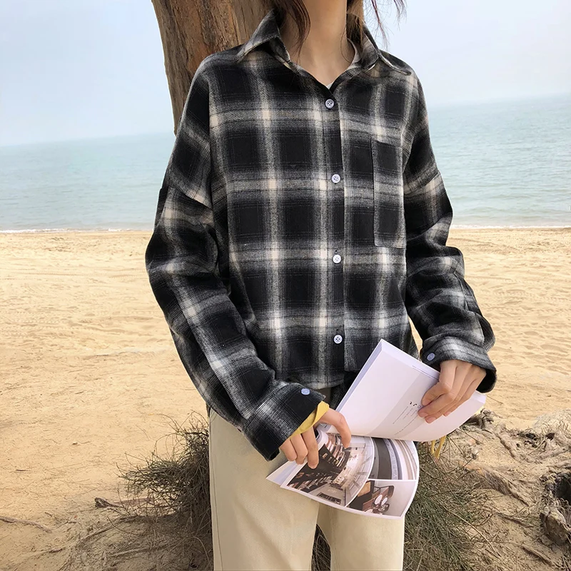 Женская рубашка новинка 2018 модные женские блузки в классическом стиле клетку с