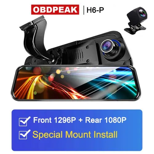 H6-P Obdпик H6 Автомобильный видеорегистратор 10 дюймов 1296P поток зеркало заднего вида Автомобильный регистратор dvr видео регистратор видеорегистратор 24 часа камера наблюдения - Название цвета: H6-P