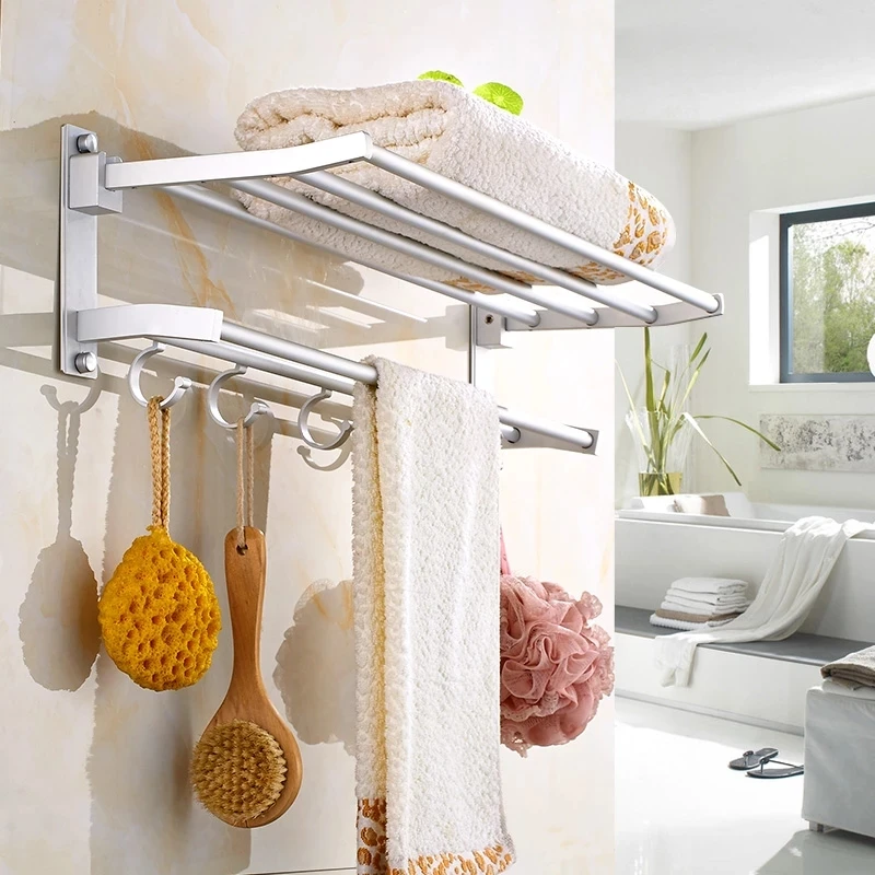 

Bathroom Towel Rack Wall Mounted Aluminum Organizer Towel Holder Bathroom shelf For bathroom accessories bathroom equipment