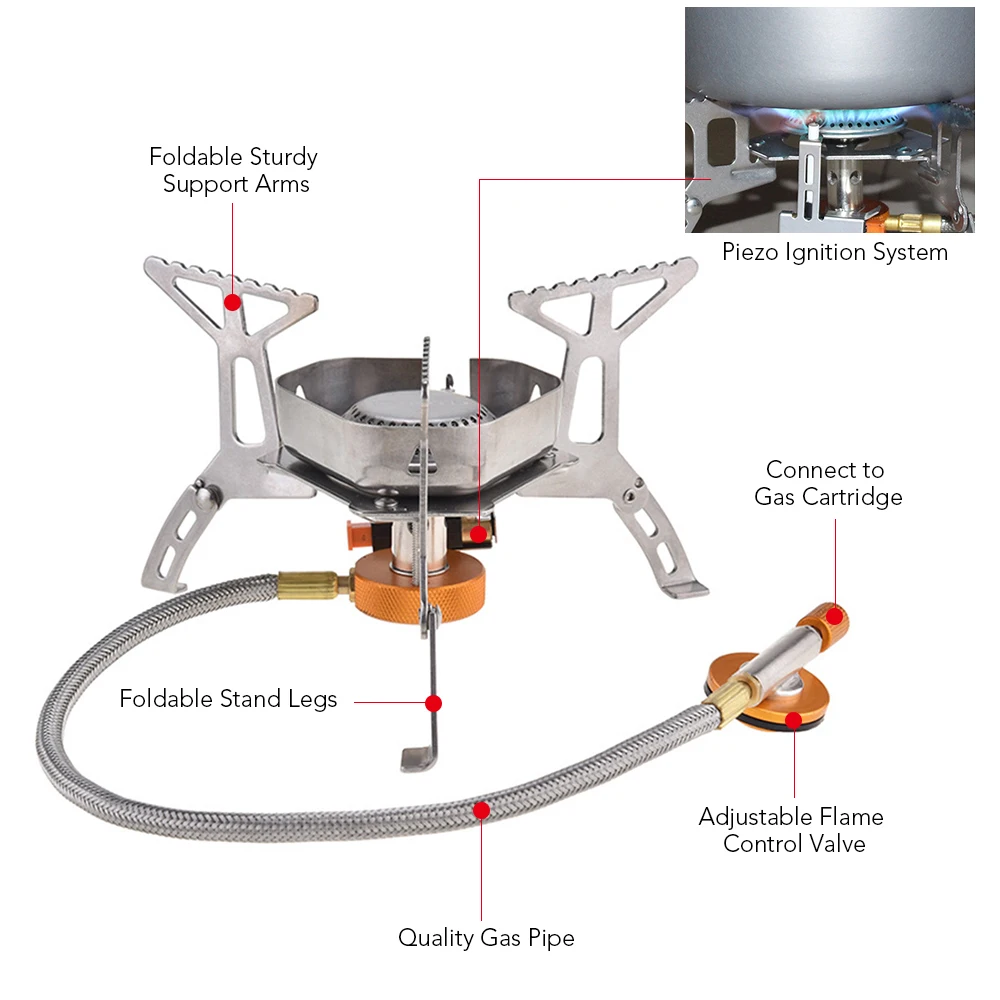 Туристическая горелка портативная газовая плита с пьезозажиганием складная