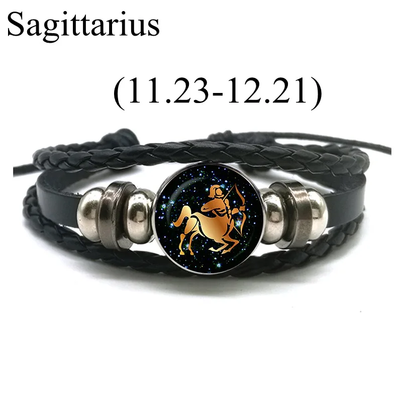 12 знаков зодиака кожаный браслет для мужчин женщин Virgo Libra Скорпион Овен, Телец браслеты из заплетенной кожи подарок на день рождения оптом