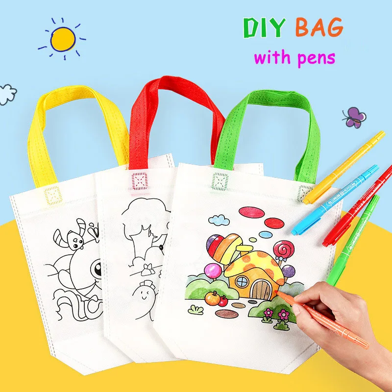 

YK 20PCS lot Graffiti Bag DIY Handmade Painting Puzzles for Children Arts Crafts Color Filling Drawing Toy Kindergarten Handbags