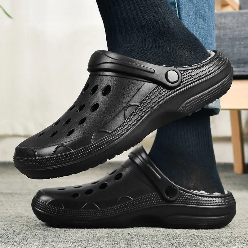 Простой мех сабо Мужская обувь для сада Зимние мужские клоги Очень теплые