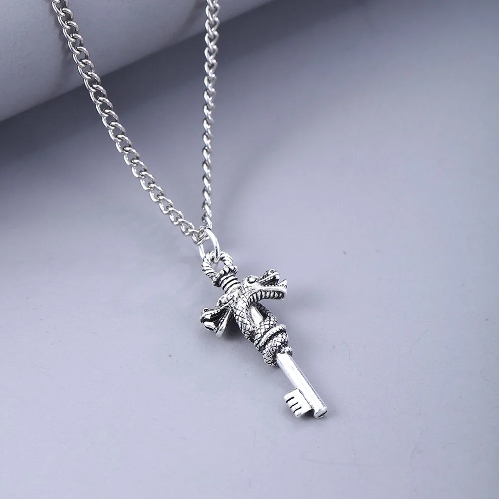 

Coconal New Metal Double Dragon Wrap Key Necklace Pendant Fashion Trend Party Popular Rock Jewelry Beautiful Creative Gift
