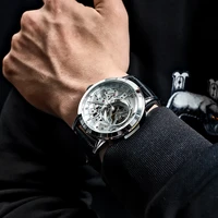 new oblvlo brand fashion watches skeleton automatic watches steel genuine leather strap mens wrist watches vm