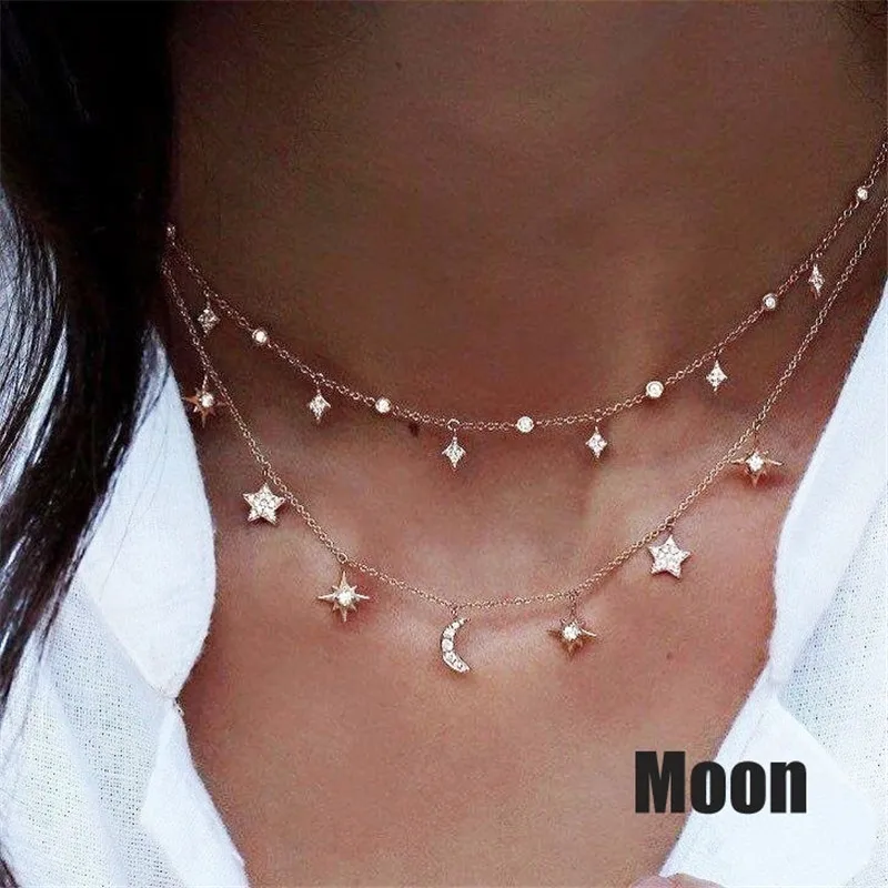 Женское многослойное колье с кристаллами FDLK золотистого цвета имитацией