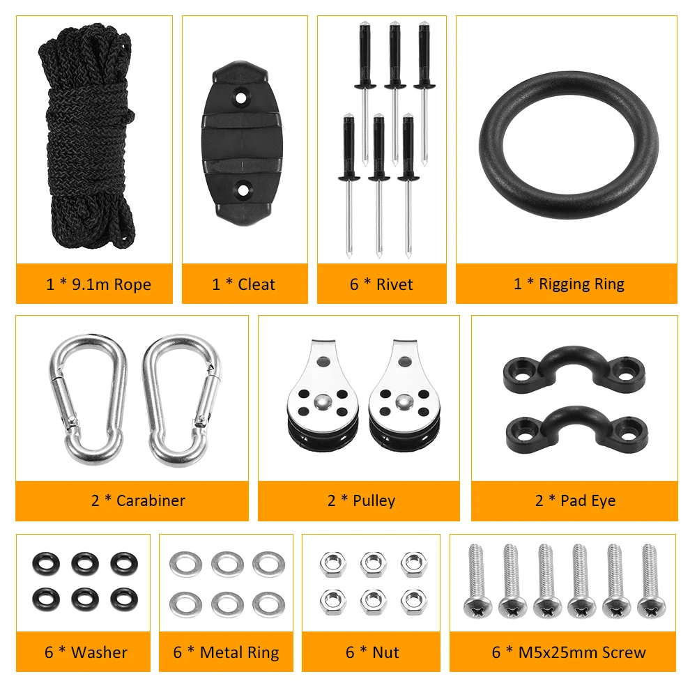 Комплект для серфинга якоря тележки веревка шкив снаряжение кольцо КАЯКОВ каноэ