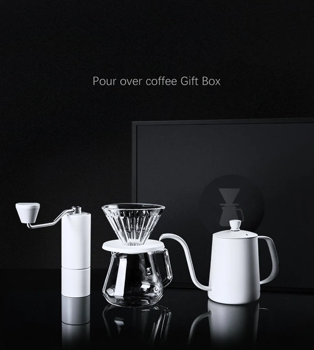 

Pure white Timemore C stainless steel burr coffee grinder set pour over coffee High quality handle design manual coffee mill