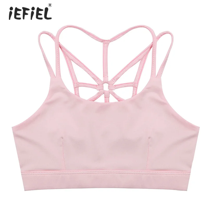 

Kids Girls Stretchy Solid Color Cross Back Tanks Bra Tops Crop Top Ballet Dance Gym Workout Sports Bra Cami Tank Tops Clothing
