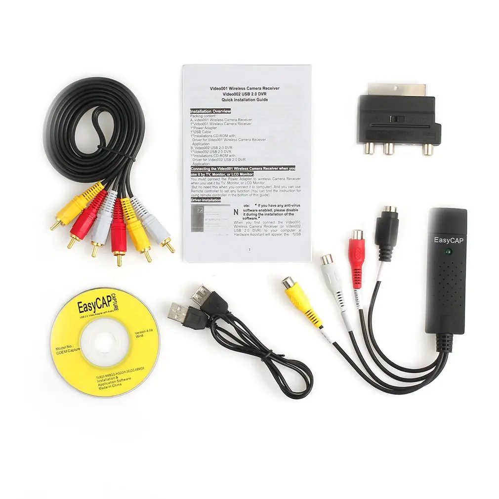 Практичный USB 2 0 конвертер Vhs в Dvd аудио видео захвата комплект Scart Rca кабель для Win10