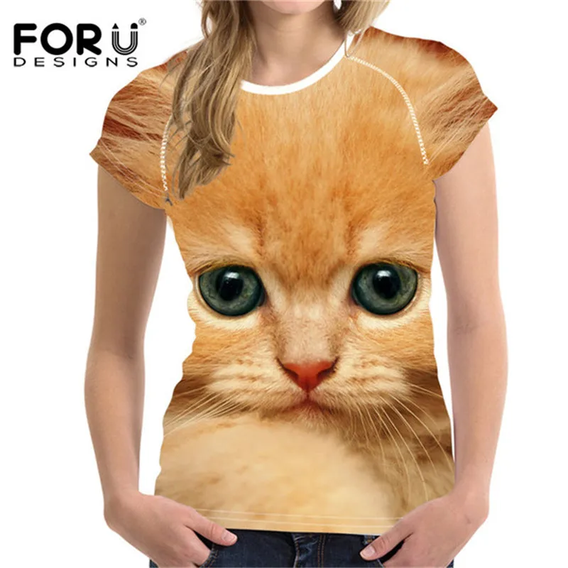 Футболка FORUDESIGNS женские топы рубашки одежда с 3D милой кошкой для девочек