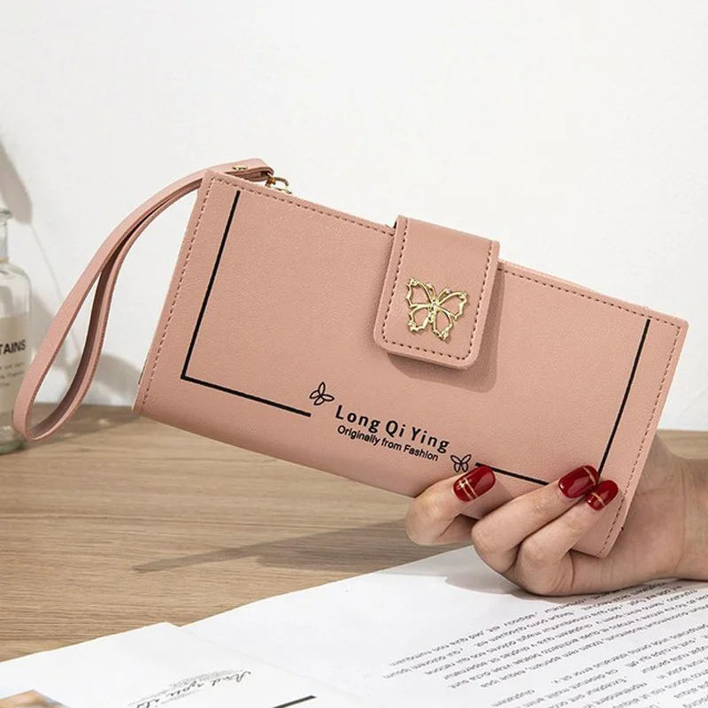 Long Wallet Fashion Metal Butterfly Buckle Multi-card Wallet Women Zipper Clutch Mobile Phone Bag Passport card holder Purse