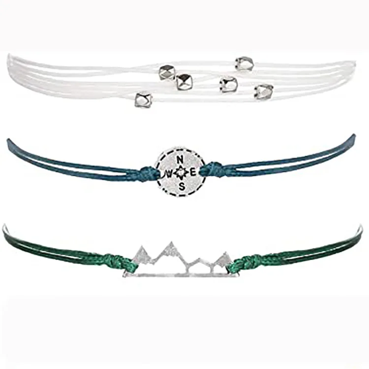 

Hand-woven adjustable hemp rope bracelet, compass hollow mountain bracelet three-piece anti-fatigue healthy life Jewelry
