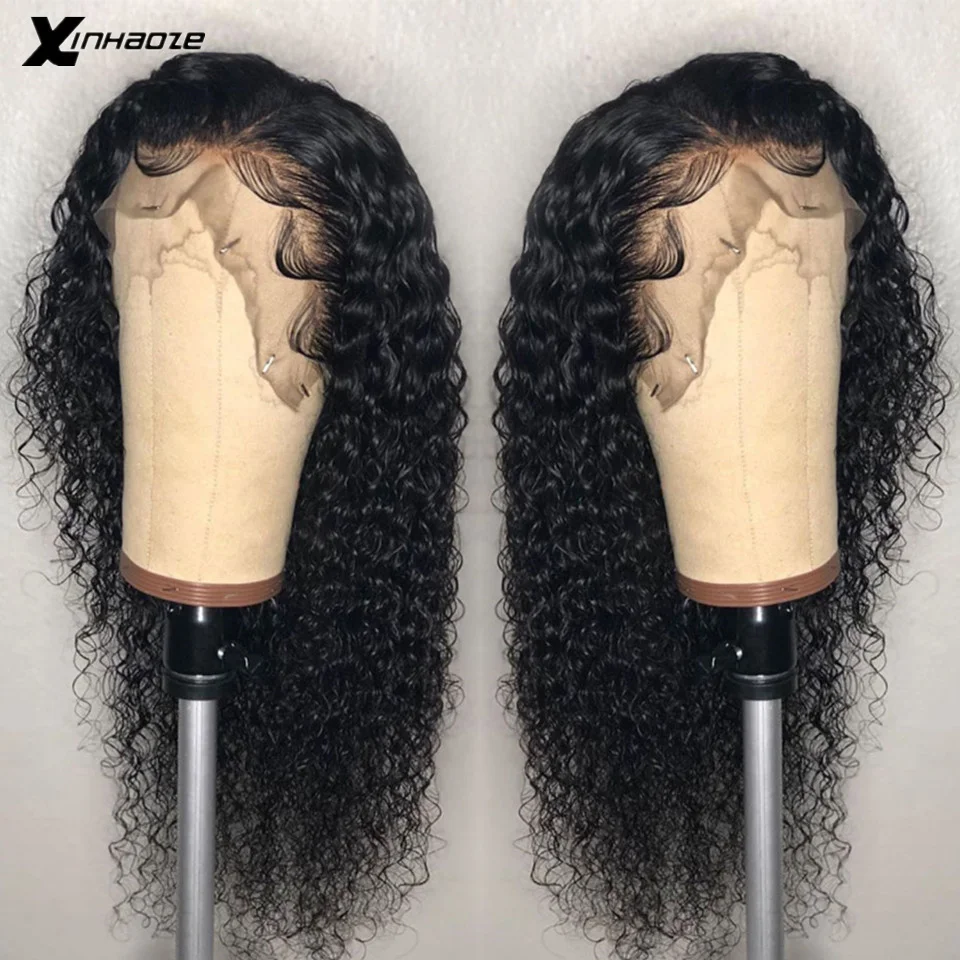 Глубокая волна парики Синтетические волосы на кружеве человеческие