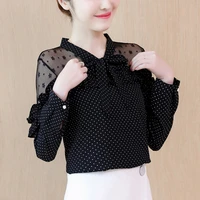 blouse women 2020 autumn new polka dot chiffon blouses womens lace patchwork long sleeve shirt korean sexy tops blusas feminina