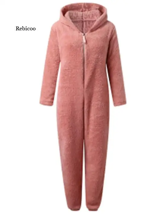 

Plus Size Winter Women Pyjamas Onesies Warm Fluffy Fleece Jumpsuits Sleepwear Overall Hood Sets Pajamas for Women Adult