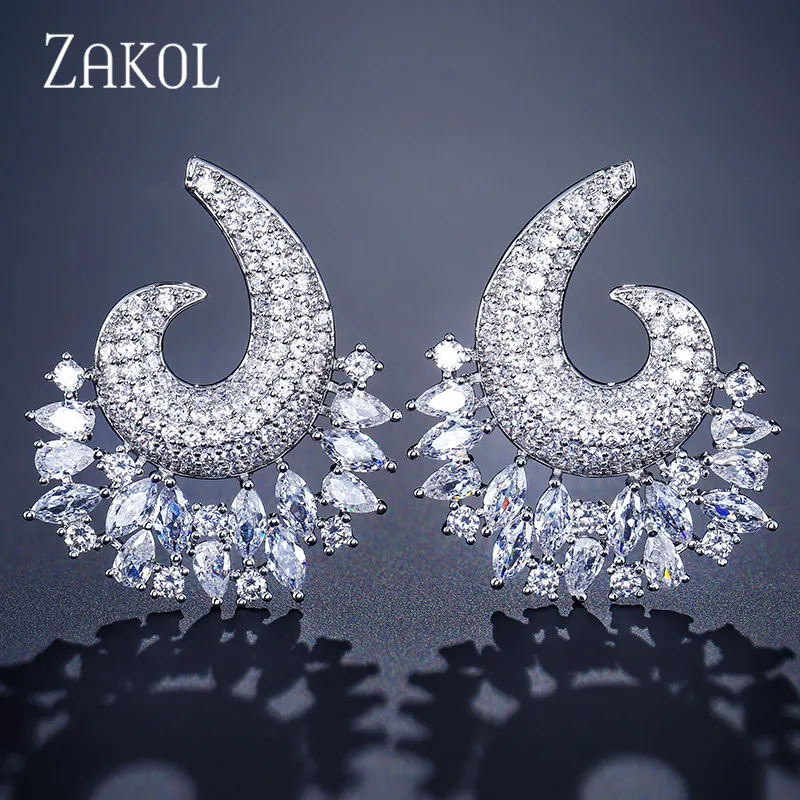 ZAKOL новые роскошные женские серьги гвоздики в форме большого цветка с кубическим