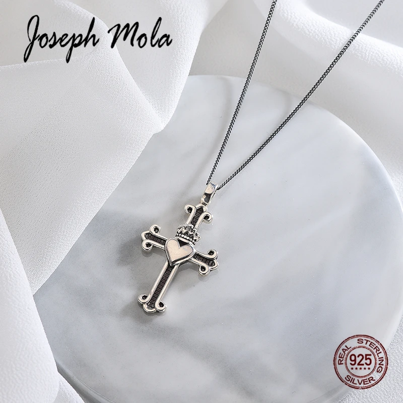 Joseph Mola 925 Стерлинговое Серебро изысканное Ретро Крест Корона любовь ожерелье для