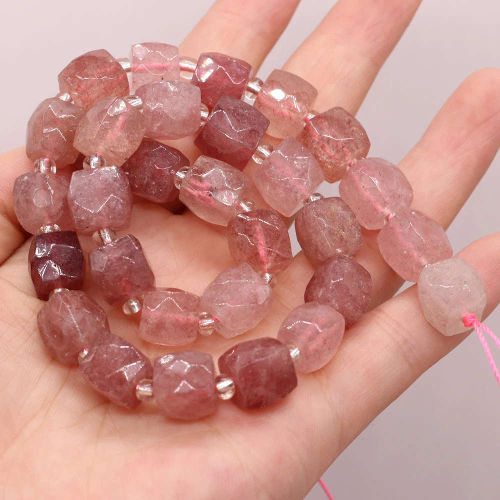 

Semi-precious stone rectangular beads Natural Strawberry crystal For Jewelry Making Necklace Bracelet 11mm