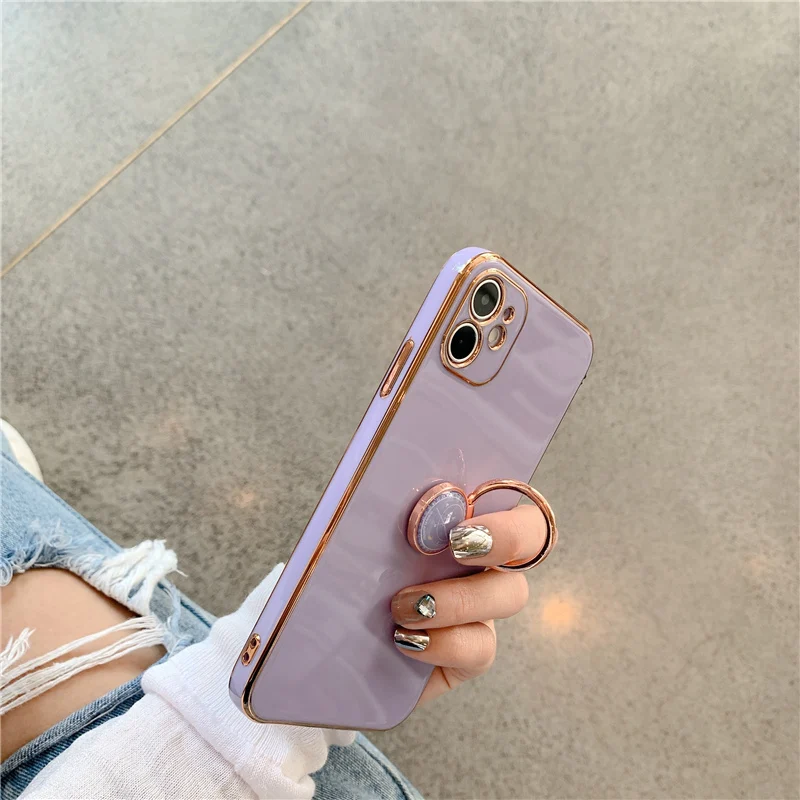Case For iphone 12 Pro Max Ring Stand holder plating phone Cases for funda iphone 11 XR XSMax 7 8 13 Soft Back Protective capa
