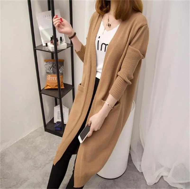 

Женский трикотажный кардиган с длинным рукавом, свободного покроя