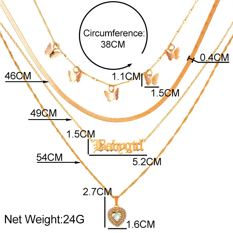 

Trendy Shiny Crystal Heart Chain Pendant Necklace For Women Multilayer Punk Babygirl Letter Butterfly Choker Necklaces Jewelry