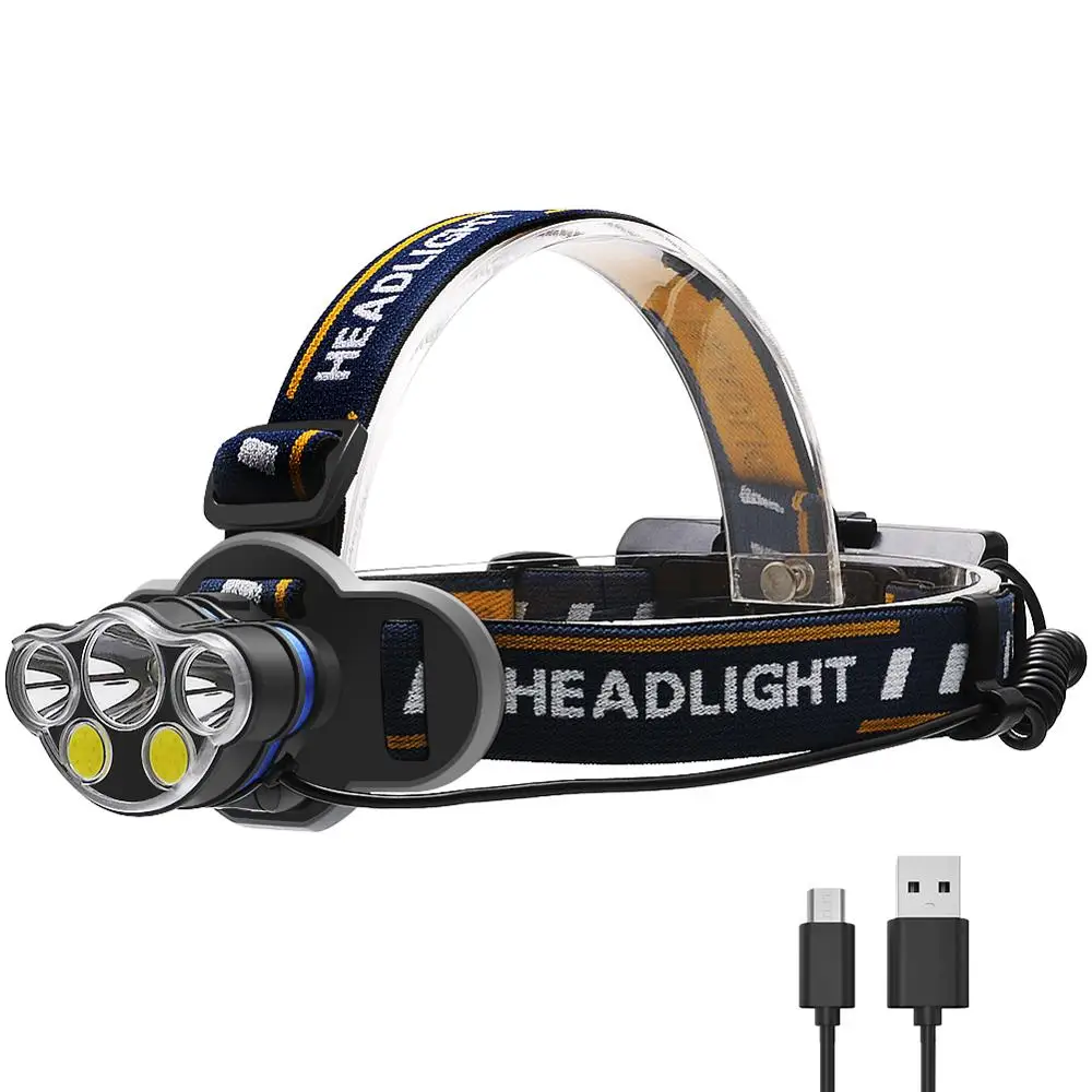 K05 5LED with cable Водонепроницаемый светодиодный налобный фонарь T6+ XPE+ COB мощный фонарик для охоты, рыбалки, кемпинга, ультра яркие USB перезаряжаемые фары - Цвет: K05 5LED with cable