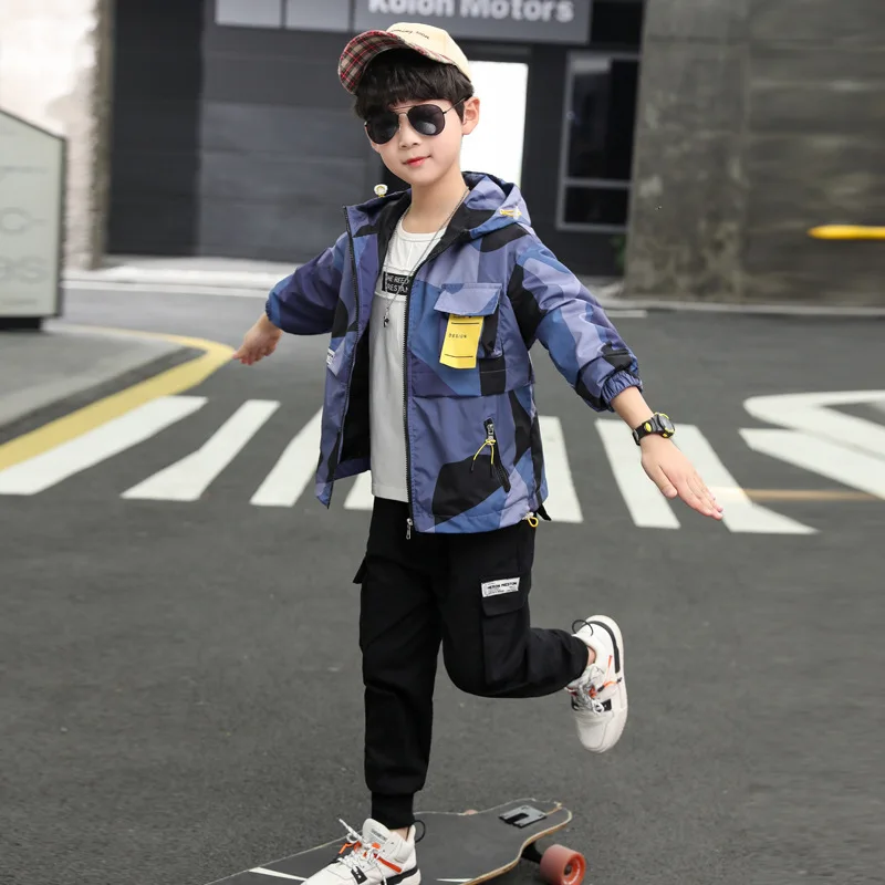 Cool Zipper Spring Summer Children's Clothes Suit Baby Boys Coat + Pants 2pcs/Set Teenage Top Sport Costume For Kids Streetwear