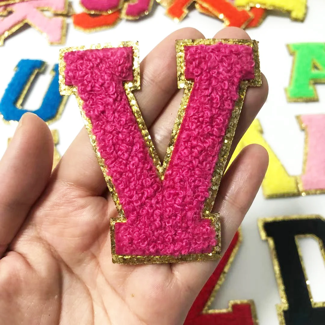 

Chenille Embroidered Letters Iron/Sew On Patch Applique For Clothing Coat Bags Diy Name Badge Alphabet Patches Accessories Nice