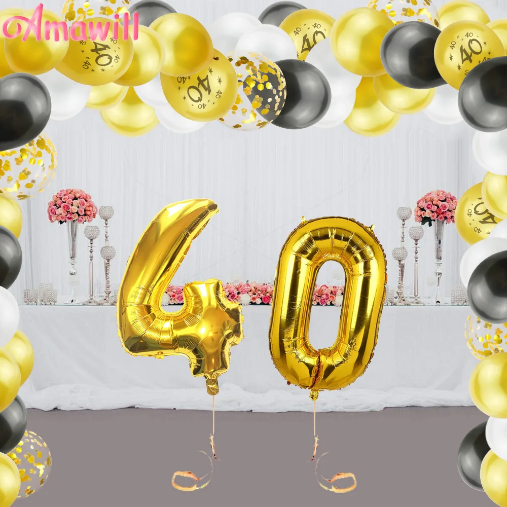 Латексные воздушные шары Amawill 12 дюймов золотые конфетти 40 лет украшения для