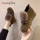 Новые женские зимние сапоги уличные теплые меховые женские зимние сапоги на толстом каблуке с круглым носком женские сапоги на танкетке