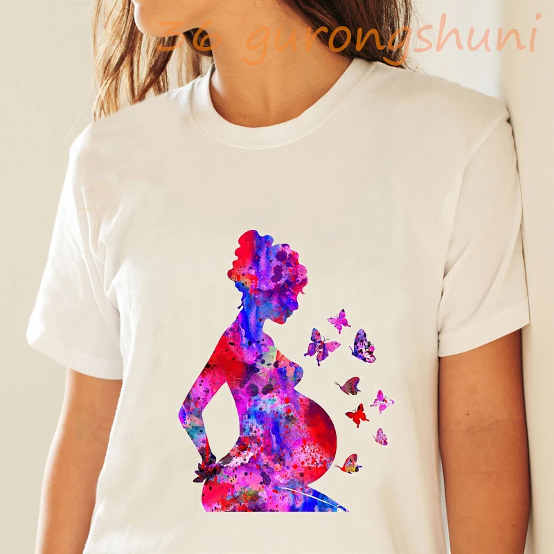 

white graphic tees tops Watercolor tshirts gothic kawaii Pregnant tshirt women t shirt korean vintage clothes 2020 dropshipping