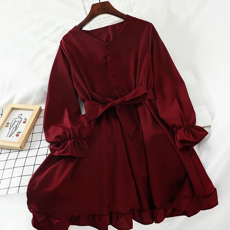 Женское шифоновое платье с круглым вырезом повседневное однотонное миди