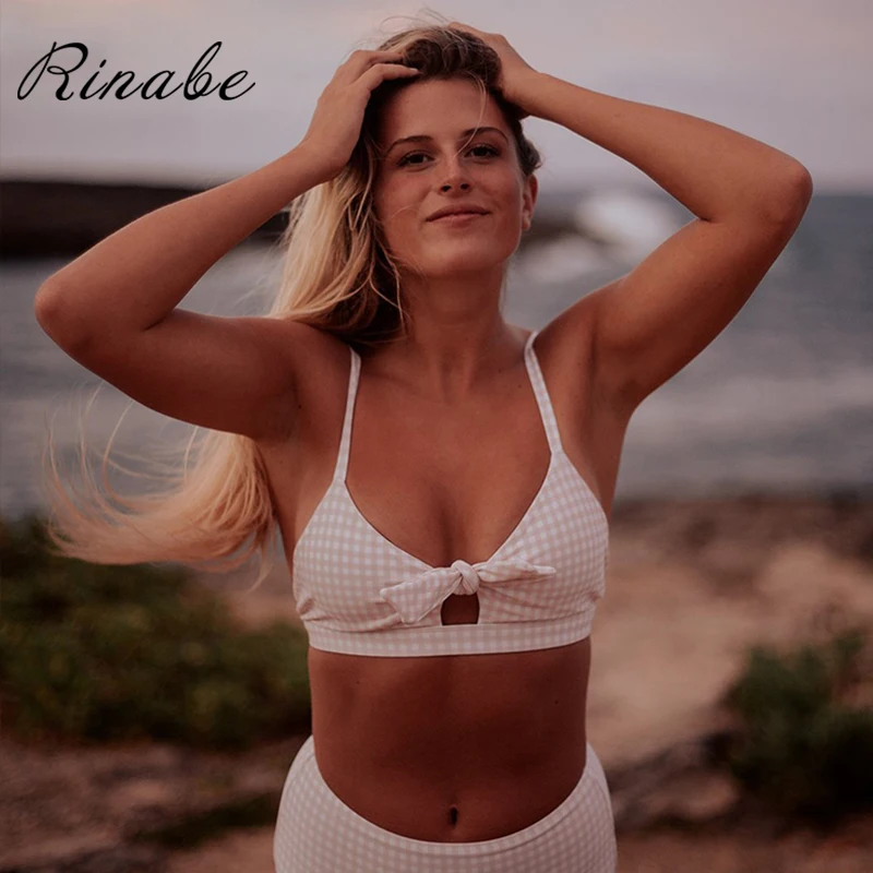 Высокая талия бикини сексуальный бантик шеи купальник женский купальный костюм