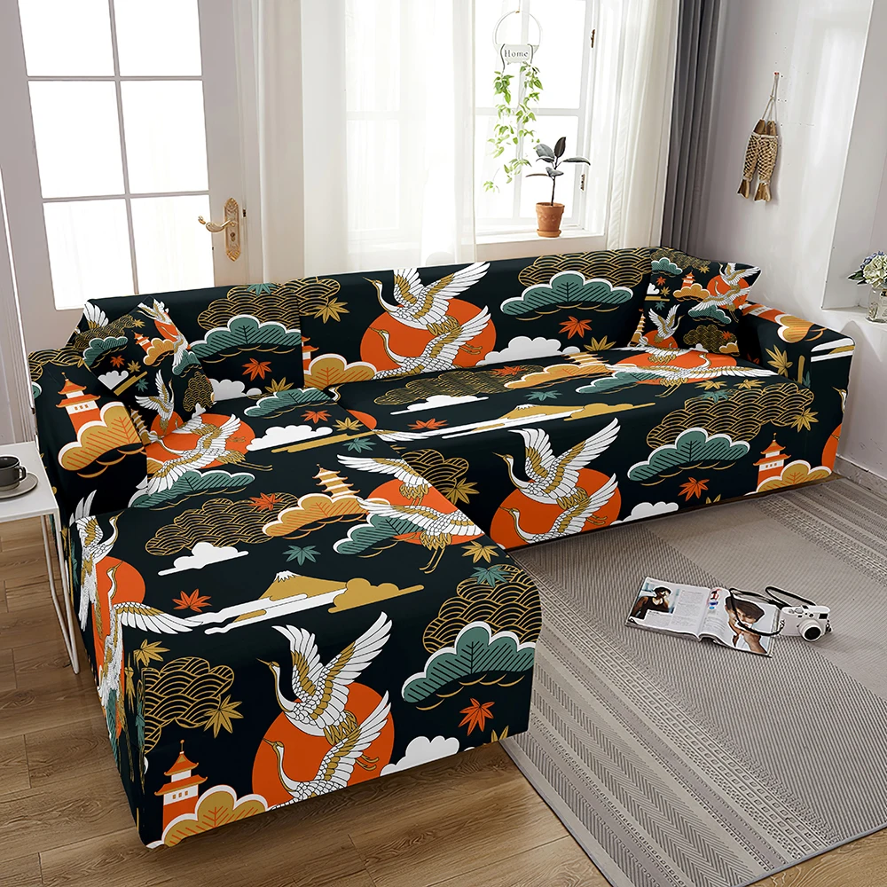 Эластичный чехол для дивана с рисунком летающего Журавля L-образный шезлонг