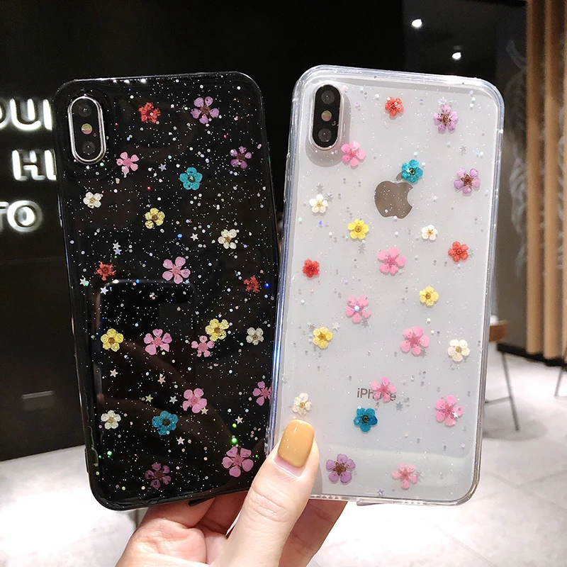 Real Flowers Dried Cases For iPhone X 6 6S 7 8 plus Phone Case iphone XR XS Max Cover Coque |